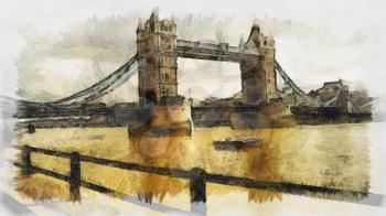 Royalty Free Photo of a Painting of a London Bridge