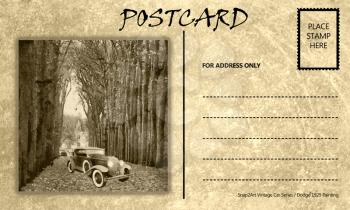Royalty Free Photo of a Vintage Motor Car Stained Postcard 