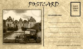 Royalty Free Photo of a Vintage Motor Car Stained Postcard