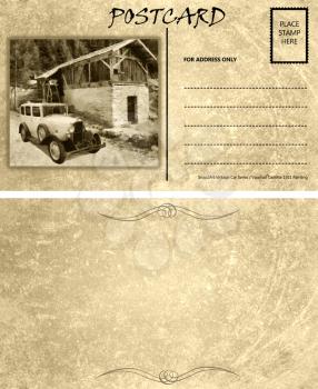 Royalty Free Photo of a Vintage Motor Car Stained Postcard Template