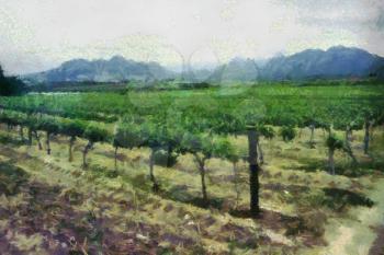 Royalty Free Photo of a Painting of a Vineyard