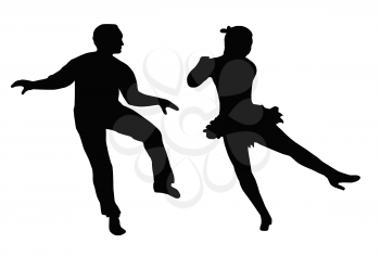 Dancing Couple Silhouette Synchronized Steps Side Kick