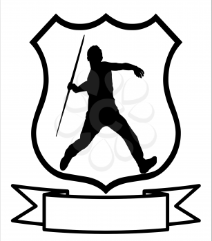 Isolated Image of a Male Javelin Thrower on a Shield