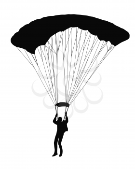 Silhouette of sky diver with open parachute