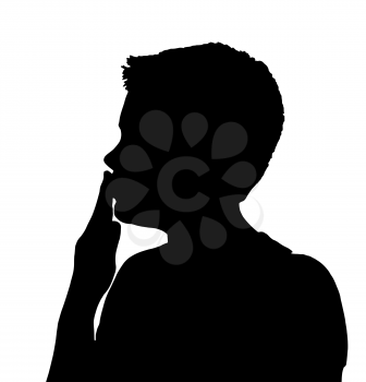 Isolated Silhouetted Boy Child Gesture and Activity Cover Mouth