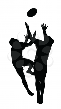 Sport Silhouette - Rugby Football Players Jumping to Catch High Ball