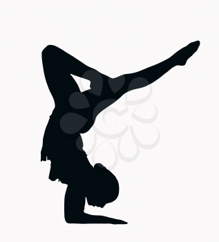Sport Silhouette - Female Gymnast doing arm stand isolated black image on white background
