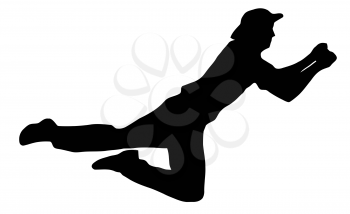 Sport Silhouette - Cricket Fielder Catching Ball isolated black image on white background
