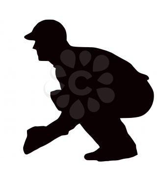 Sport Silhouette - Wicket-Keeper Crouching isolated black image on white background
