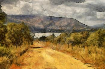 Gravel Road Leading to Olifantsnek Dam Rustenburg South Africa Oil Painting