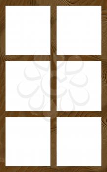 Isolated Single Layered Flat Wooden Six Window Wide Frame