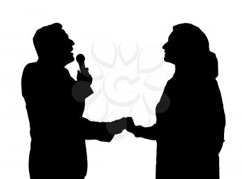 Man and Woman Duet Opera Singers Love Song with Microphone Silhouette