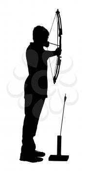 Detailed Silhouette of Boy Archer with Bow and Arrow   