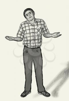 Sketch Teen boy body language expressions - Shoulder Shrugging Do Not Care