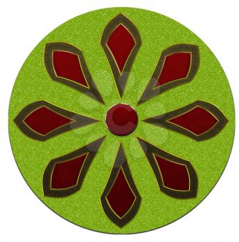 Green and Red Abstract Flower Nature Button Motif  