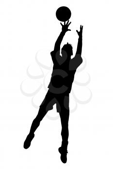 Black on white silhouette of korfball men's league  jumping to catch ball