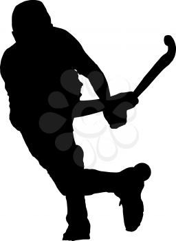 Black on white silhouette of school boy hockey player hitting ball