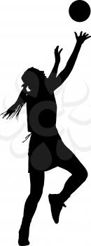 Black on silhouette of girls ladies netball players competing for ball in air