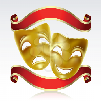 Royalty Free Clipart Image of Theatrical Masks and Ribbons