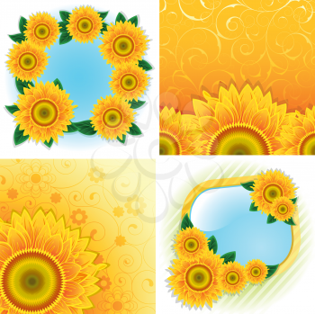 Royalty Free Clipart Image of Four Sunflower Backgrounds and Frames