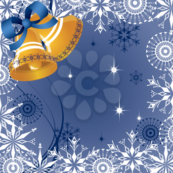 Royalty Free Clipart Image of a Bell and Snowflake Background
