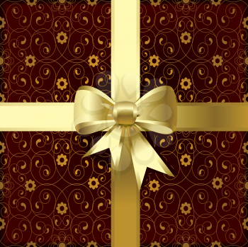 Royalty Free Clipart Image of a Floral Background With a Gold Bow