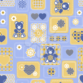 Royalty Free Clipart Image of a Background With Hearts, Flowers and Baby Bears