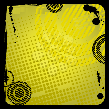 Royalty Free Clipart Image of a Grungy Frame on a Yellow Background