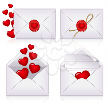 Royalty Free Clipart Image of Four Envelopes and Hearts