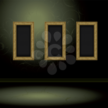Royalty Free Clipart Image of Three Frames on a Wall