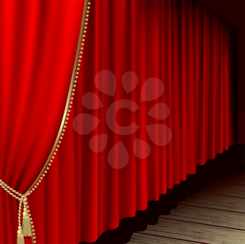 Royalty Free Clipart Image of a Theatre Stage With Red Curtains
