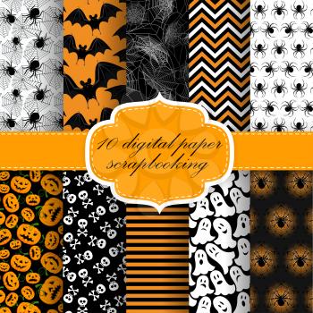 Vector Collection of Halloween Themed Seamless  Backgrounds. Halloween Digital Paper For Scrapbook.