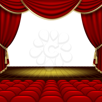 Theater stage  with red curtain. Clipping Mask. Mesh.