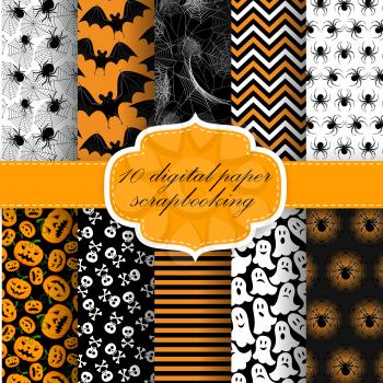 Vector Collection of Halloween Themed Seamless  Backgrounds. Halloween Digital Paper For Scrapbook.