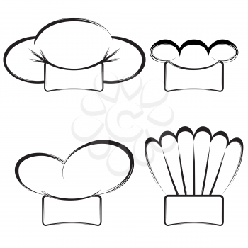 Collection of chef's hats on a white background.Black and white