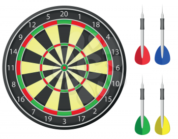 Royalty Free Clipart Image of a Dartboard and Darts