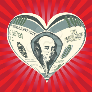 Royalty Free Clipart Image of a Money Heart