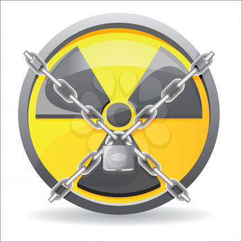 Royalty Free Clipart Image of a Lock and Chains Over a Radiation Sign