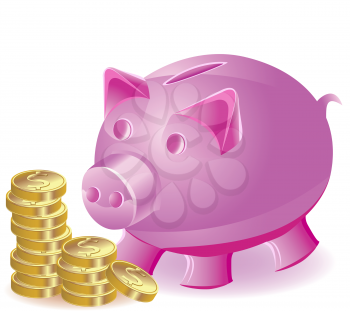 Royalty Free Clipart Image of Money and a Piggy Bank