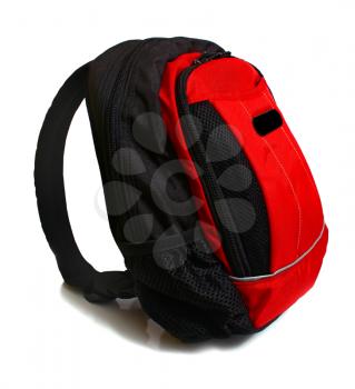 red and black backpack isolated on white background