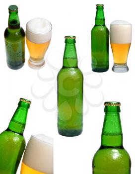 beer is in a bottle and glass isolated on white background