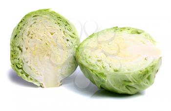 cabbage cut on two halves isolated on white background