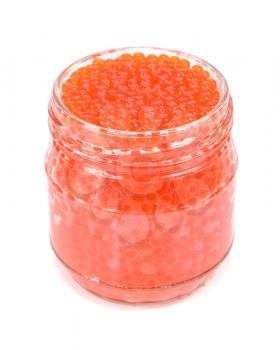 caviar red in a glass jar isolated on white background