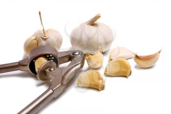 healthy white vegetable garlic isolated white on background