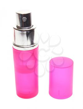 perfume in pink bottle  isolated on white background
