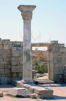 ancient pillar on background blue sky