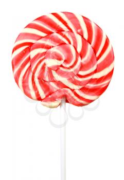 candy pink spiral lollipop isolated on white background