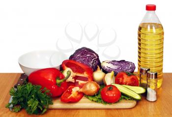 sunflower seed oil and vegetables for preparation of salad