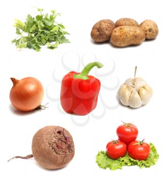 much fresh vegetables isolated on white background
