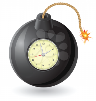 black bomb with a burning fuse and clockwork vector illustration isolated on white background